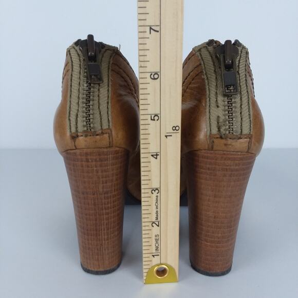 Apepazza Pavia Bootie 8.5 Tan Chunky Heel Distressed Leather Peeptoe Shoes Y2K‎ - Picture 7 of 12